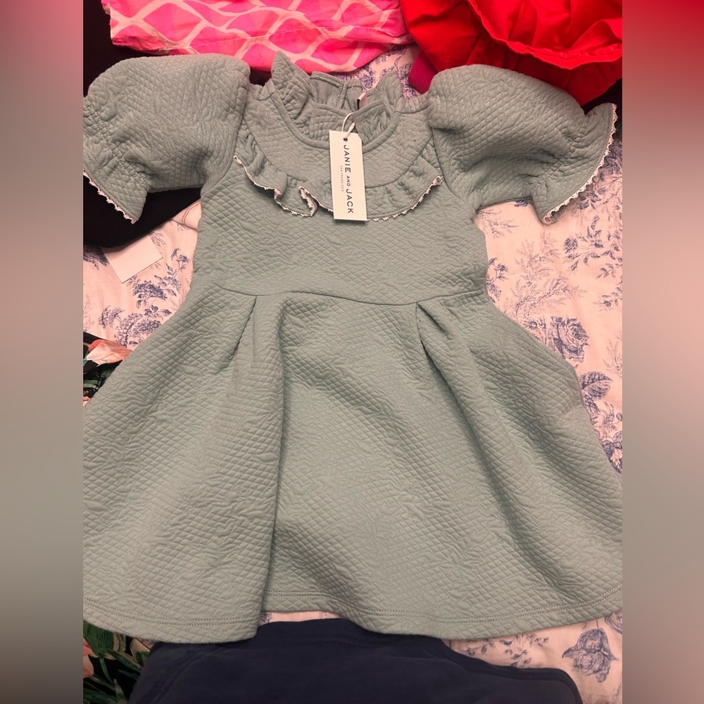Janie and Jack Mint Quilted Ruffle Dress